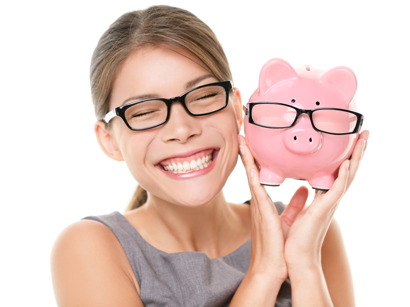 Smiling Woman Saving Money